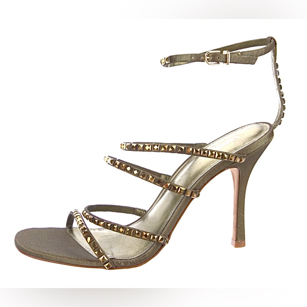 Larroude Sasha Heel Sandals, Olive w/ Gold-Bronze Accents, Handmade in Brazil